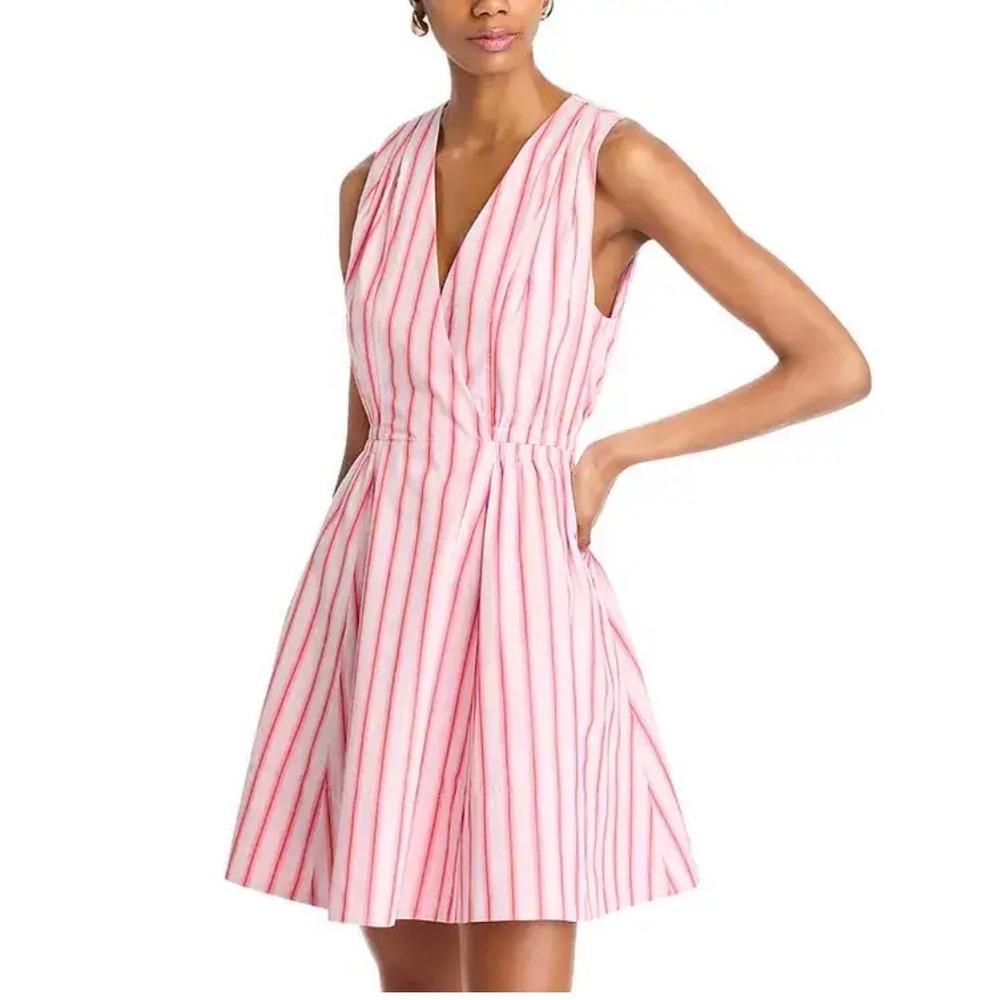 Derek Lam NWOT 10 Crosby Tia Striped Fit Flare Mini Dress Pink Red Cotton SZ 2